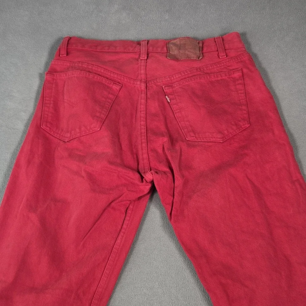 Vintage Levis 501 Jeans Mens Red Button Fly Made USA Straight Leg 90s Fits 28x30